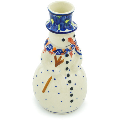 Polish Pottery Snowman Candle Holder 6&quot; Passion Poppy
