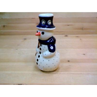 Polish Pottery Snowman Candle Holder 6&quot; Peacock Eyes