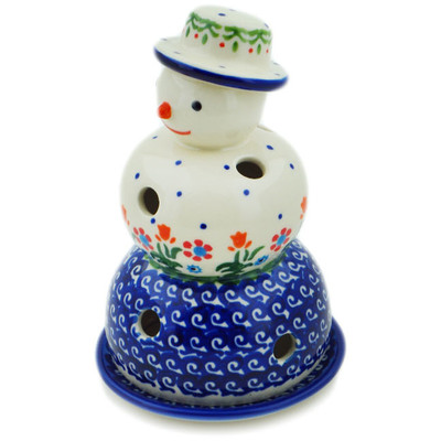 Polish Pottery Snowman Candle Holder 6&quot; Spring Flowers