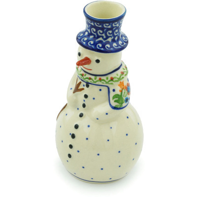 Polish Pottery Snowman Candle Holder 6&quot; Spring Flowers