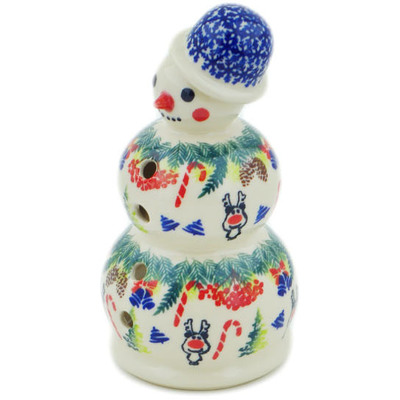 Polish Pottery Snowman Candle Holder 6&quot; Winter Sights UNIKAT