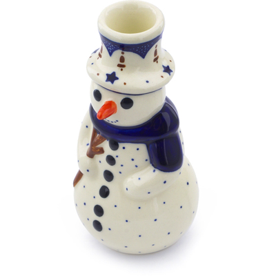 Polish Pottery Snowman Candle Holder 6&quot; Winter Snowman