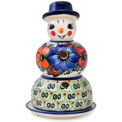 Polish Pottery Snowman Candle Holder 7&quot; Autumn Garden