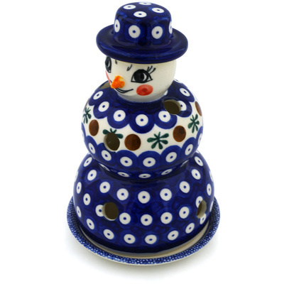 Polish Pottery Snowman Candle Holder 7&quot; Mosquito