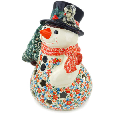 Polish Pottery Snowman Figurine 11&quot; Floral Frenzy