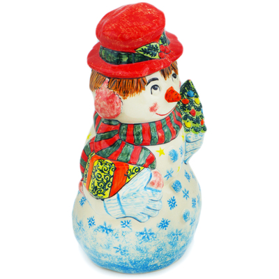 Polish Pottery Snowman Figurine 11&quot; Happy Christmas