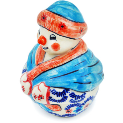 Polish Pottery Snowman Figurine 3&quot; Rainbow Daylily