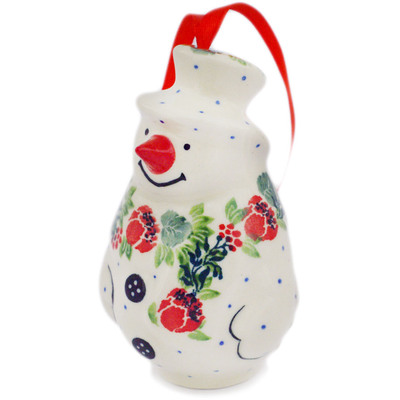Polish Pottery Snowman Figurine 4&quot; Springtime Wreath