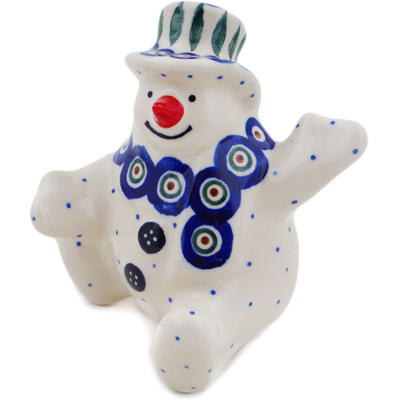Polish Pottery Snowman Figurine 5&quot; Peacock Leaves