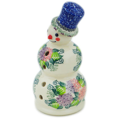 Polish Pottery Snowman Figurine 6&quot; Happy Hydrangea UNIKAT