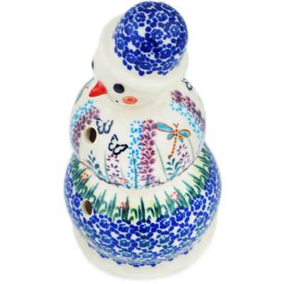 Polish Pottery Snowman Figurine 7&quot; Long Lavender UNIKAT