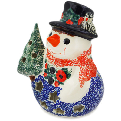 Polish Pottery Snowman Figurine 7&quot; Perfect Poppies