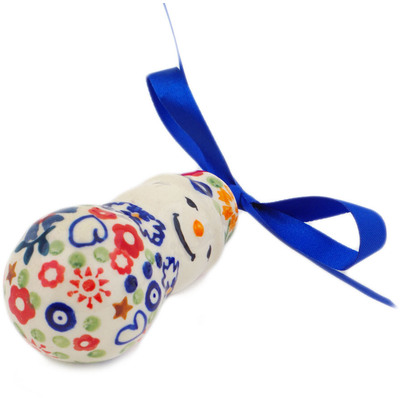 Polish Pottery Snowman Ornament 3&quot; Botanical Sprinkles UNIKAT