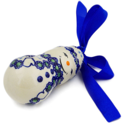 Polish Pottery Snowman Ornament 3&quot; Falling Snowflakes