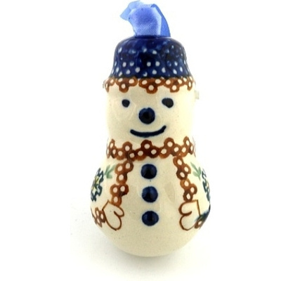 Polish Pottery Snowman Ornament 3&quot;