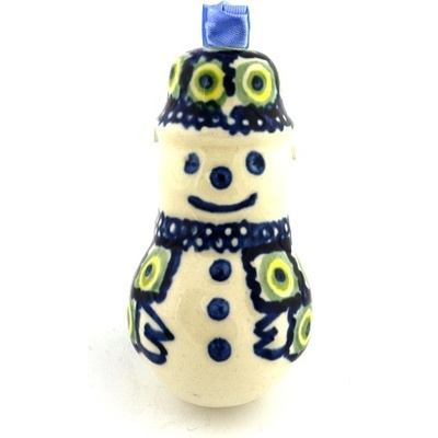 Polish Pottery Snowman Ornament 3&quot;