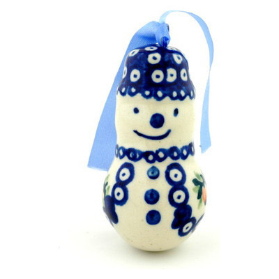 Polish Pottery Snowman Ornament 3&quot; Juicy Apple