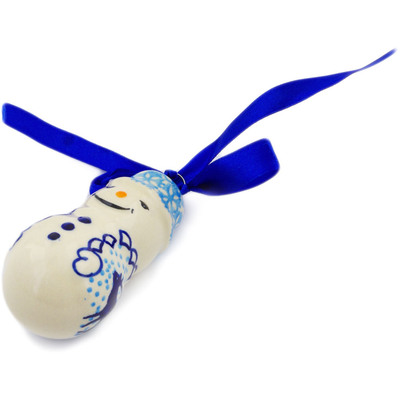 Polish Pottery Snowman Ornament 3&quot; Light Turquoise