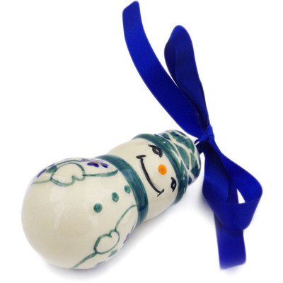 Polish Pottery Snowman Ornament 3&quot; Lucky Blue Clover