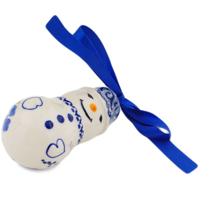 Polish Pottery Snowman Ornament 3&quot; Periwinkle Sweetness UNIKAT