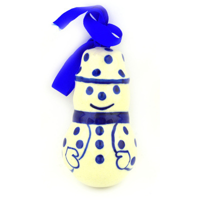 Polish Pottery Snowman Ornament 3&quot; Polka Dot