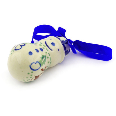 Polish Pottery Snowman Ornament 3&quot; Sleigh Bells