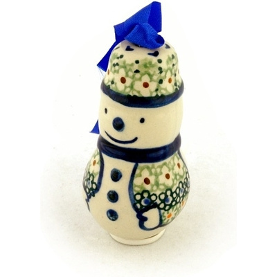 Polish Pottery Snowman Ornament 3&quot; UNIKAT