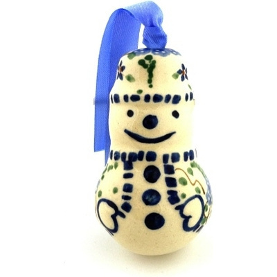 Polish Pottery Snowman Ornament 3&quot; UNIKAT