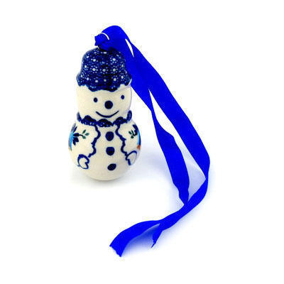 Polish Pottery Snowman Ornament 3&quot; UNIKAT