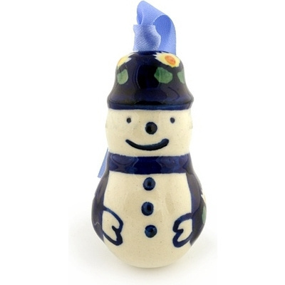Polish Pottery Snowman Ornament 3&quot; Waterlily