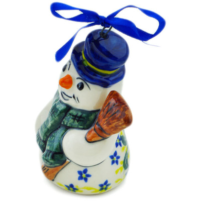 Polish Pottery Snowman Ornament 4&quot; Beautiful Blue UNIKAT