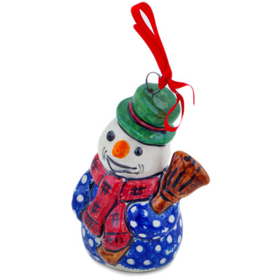 Polish Pottery Snowman Ornament 4&quot; Blue Heaven