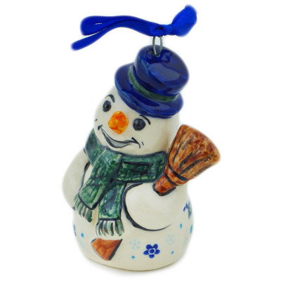 Polish Pottery Snowman Ornament 4&quot; Bluems