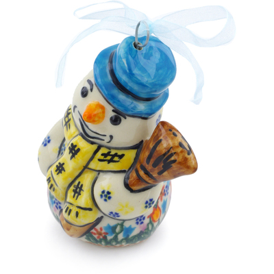 Polish Pottery Snowman Ornament 4&quot; Butterfly Garden UNIKAT