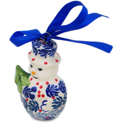 Polish Pottery Snowman Ornament 4&quot; Currant Wreath UNIKAT