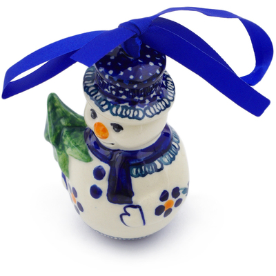 Polish Pottery Snowman Ornament 4&quot; Happy Day