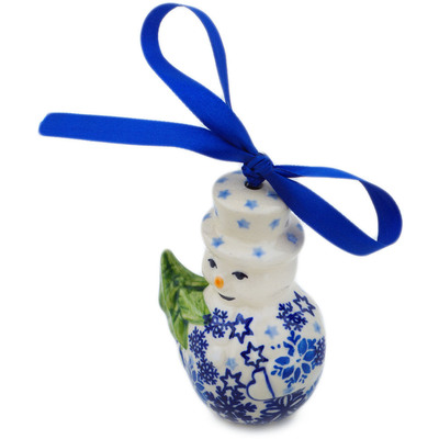 Polish Pottery Snowman Ornament 4&quot; Snowdrift