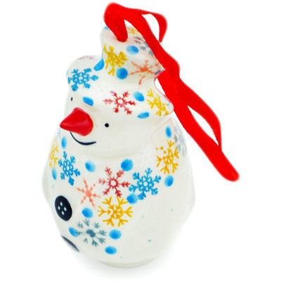Polish Pottery Snowman Ornament 4&quot; Vintage Snow Fall UNIKAT