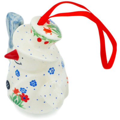 Polish Pottery Snowman Ornament 5&quot; Babcia&#039;s Garden