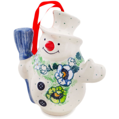 Polish Pottery Snowman Ornament 5&quot; Into Spring
