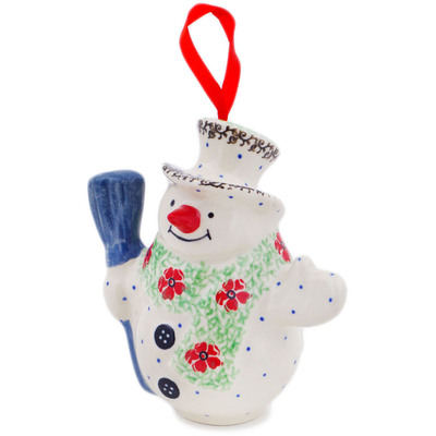 Polish Pottery Snowman Ornament 5&quot; Maraschino