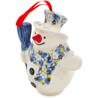 Polish Pottery Snowman Ornament 5&quot; Pansy Parade UNIKAT