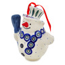 Polish Pottery Snowman Ornament 5&quot; Peacock Leaves