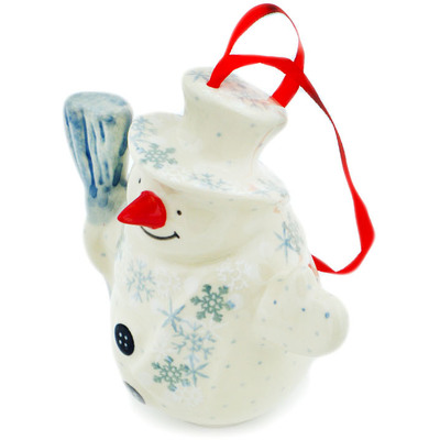 Polish Pottery Snowman Ornament 5&quot; Silver Snow Fall UNIKAT