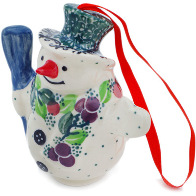 Polish Pottery Snowman Ornament With Bell 4&quot; Berry Garland