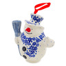 Polish Pottery Snowman Ornament With Bell 4&quot; Blue Confetti