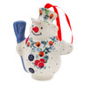 Polish Pottery Snowman Ornament With Bell 4&quot; Cherry Tomato Garden