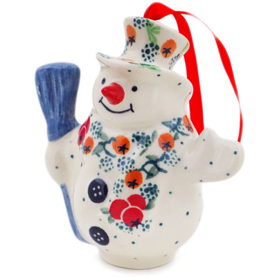 Polish Pottery Snowman Ornament With Bell 4&quot; Cherry Tomato Garden