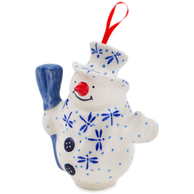 Polish Pottery Snowman Ornament With Bell 4&quot; Delicate Dragonfly