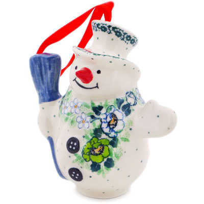 Polish Pottery Snowman Ornament With Bell 4&quot; Into Spring